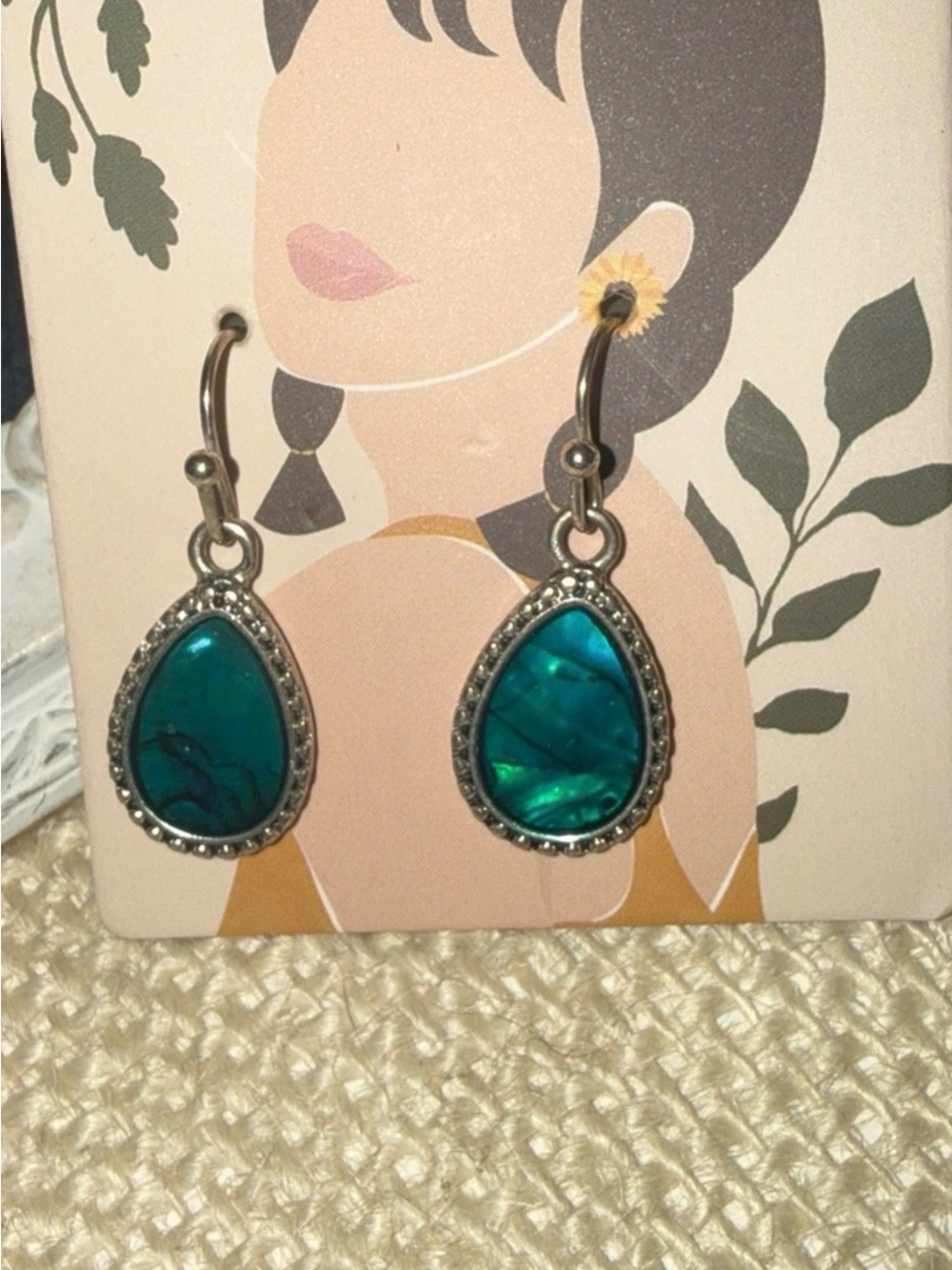 Vintage Teal Enamel Teardrop Shape Earrings